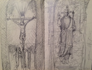 my quick sketches of two of the stained glass window panels
